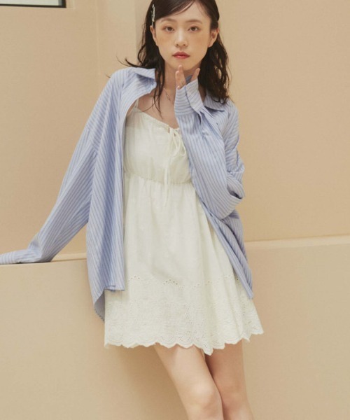 archives（アルシーヴ）の「ストライプミドルシャツ（シャツ/ブラウス・レディース・ブルー/ベージュ/ネイビー・MEDIUM）」の4枚目の写真