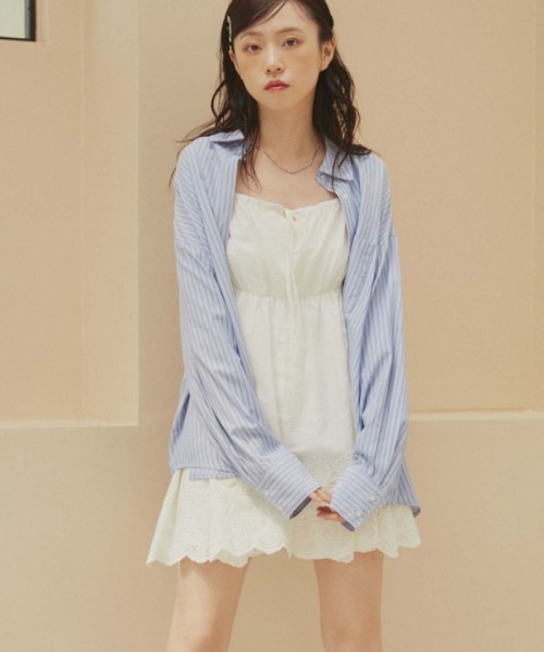 archives（アルシーヴ）の「ストライプミドルシャツ（シャツ/ブラウス・レディース・ブルー/ベージュ/ネイビー・MEDIUM）」の6枚目の写真