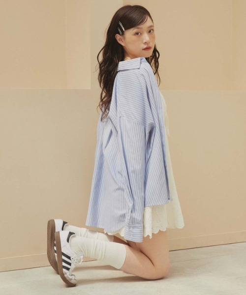 archives（アルシーヴ）の「ストライプミドルシャツ（シャツ/ブラウス・レディース・ブルー/ベージュ/ネイビー・MEDIUM）」の9枚目の写真