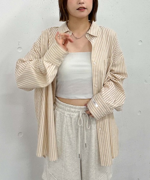 archives（アルシーヴ）の「ストライプミドルシャツ（シャツ/ブラウス・レディース・ブルー/ベージュ/ネイビー・MEDIUM）」の13枚目の写真