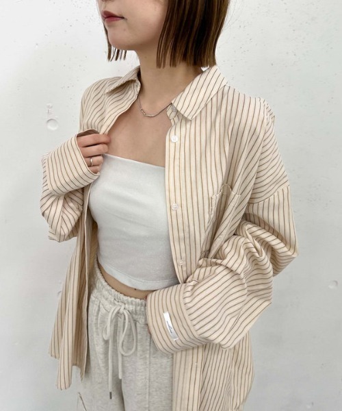 archives（アルシーヴ）の「ストライプミドルシャツ（シャツ/ブラウス・レディース・ブルー/ベージュ/ネイビー・MEDIUM）」の14枚目の写真