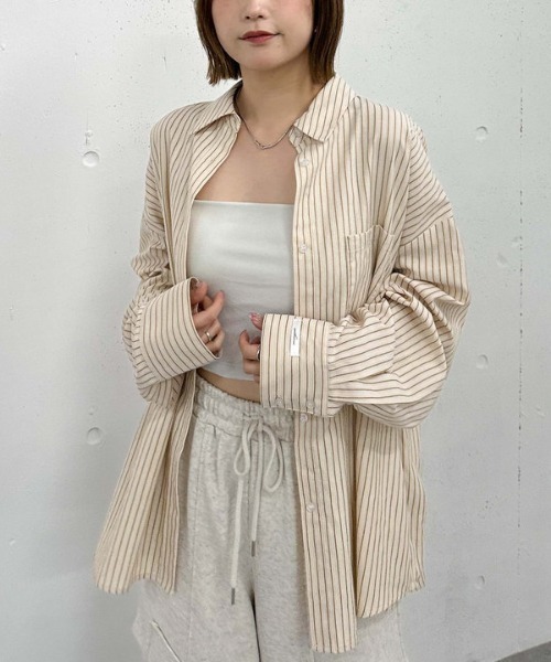 archives（アルシーヴ）の「ストライプミドルシャツ（シャツ/ブラウス・レディース・ブルー/ベージュ/ネイビー・MEDIUM）」の12枚目の写真