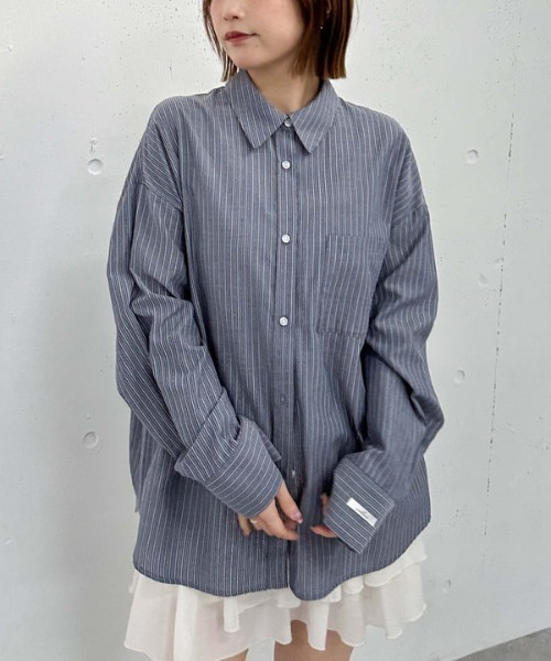 archives（アルシーヴ）の「ストライプミドルシャツ（シャツ/ブラウス・レディース・ブルー/ベージュ/ネイビー・MEDIUM）」の19枚目の写真