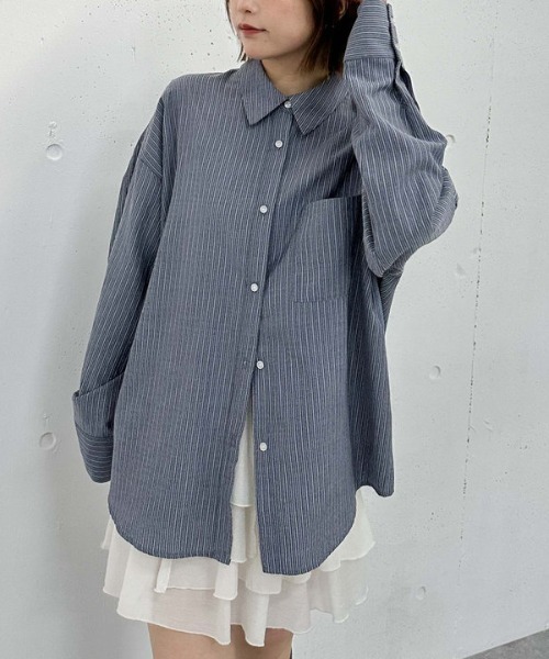 archives（アルシーヴ）の「ストライプミドルシャツ（シャツ/ブラウス・レディース・ブルー/ベージュ/ネイビー・MEDIUM）」の20枚目の写真