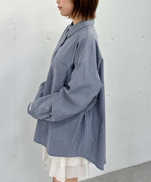 archives（アルシーヴ）の「ストライプミドルシャツ（シャツ/ブラウス・レディース・ブルー/ベージュ/ネイビー・MEDIUM）」の21枚目の写真