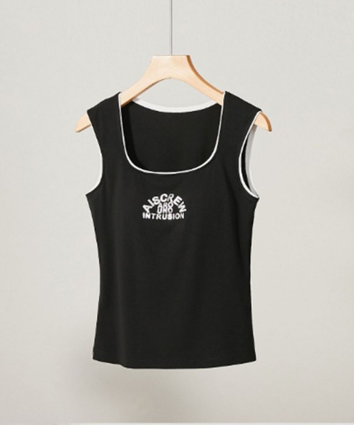 Lace Ladies（レースレディース）の「スクエアネック 配色ライン カップ付き ノースリーブ タンクトップ（タンクトップ・レディース・ダークグレー/ライトグレー/ホワイト/グレイッシュベージュ/ブラック/グレー・FREE）」の9枚目の写真