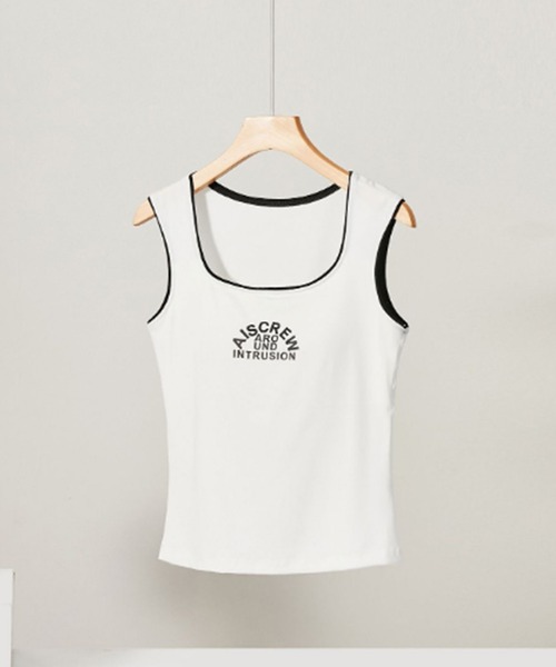 Lace Ladies（レースレディース）の「スクエアネック 配色ライン カップ付き ノースリーブ タンクトップ（タンクトップ・レディース・ダークグレー/ライトグレー/ホワイト/グレイッシュベージュ/ブラック/グレー・FREE）」の18枚目の写真