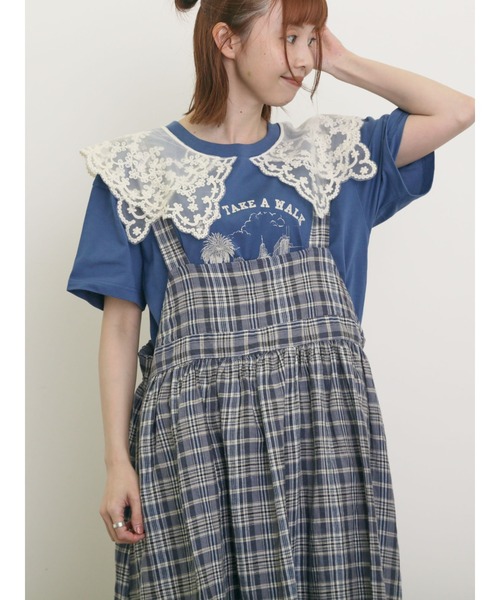 Samansa Mos2（サマンサ モスモス）の「シアーレース襟付Tシャツ（Tシャツ/カットソー・レディース・ブラウン/グレー/ブルー/オフホワイト/チャコールグレー・F）」の5枚目の写真