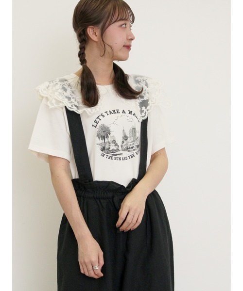 Samansa Mos2（サマンサ モスモス）の「シアーレース襟付Tシャツ（Tシャツ/カットソー・レディース・ブラウン/グレー/ブルー/オフホワイト/チャコールグレー・F）」の9枚目の写真