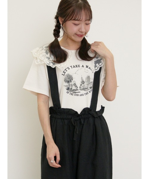 Samansa Mos2（サマンサ モスモス）の「シアーレース襟付Tシャツ（Tシャツ/カットソー・レディース・ブラウン/グレー/ブルー/オフホワイト/チャコールグレー・F）」の8枚目の写真