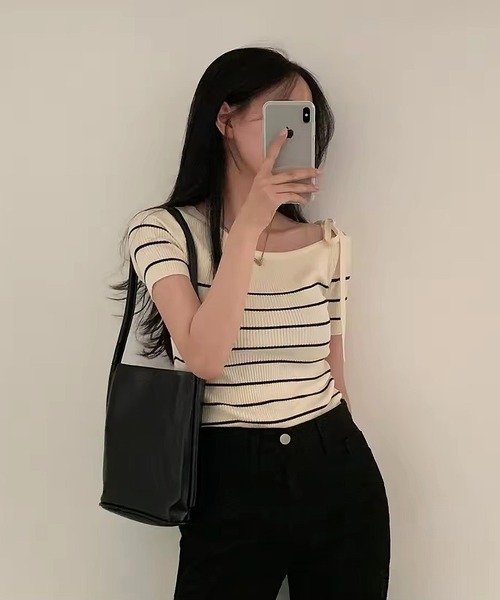 エイミーワンショルダートップス ワンショルダーパールトップス(F WHITE): TOPS