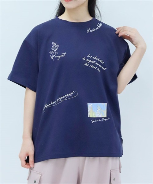 axes femme（アクシーズファム）の「吸水速乾ランダム鈴蘭刺繍Ｔ（Tシャツ/カットソー・レディース・イエロー/ネイビー/ホワイト/グリーン・FREE）」の3枚目の写真