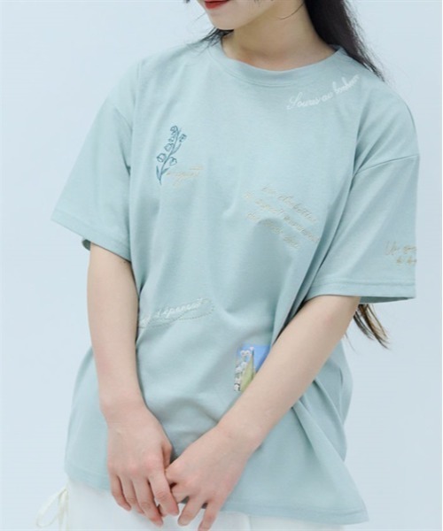 axes femme（アクシーズファム）の「吸水速乾ランダム鈴蘭刺繍Ｔ（Tシャツ/カットソー・レディース・イエロー/ネイビー/ホワイト/グリーン・FREE）」の2枚目の写真
