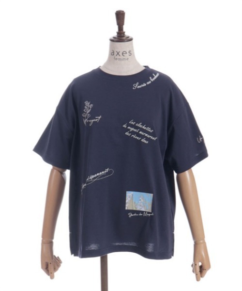 axes femme（アクシーズファム）の「吸水速乾ランダム鈴蘭刺繍Ｔ（Tシャツ/カットソー・レディース・イエロー/ネイビー/ホワイト/グリーン・FREE）」の9枚目の写真