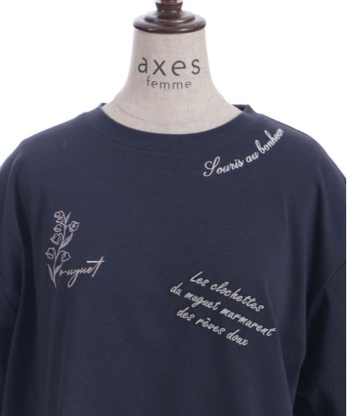 axes femme（アクシーズファム）の「吸水速乾ランダム鈴蘭刺繍Ｔ（Tシャツ/カットソー・レディース・イエロー/ネイビー/ホワイト/グリーン・FREE）」の6枚目の写真