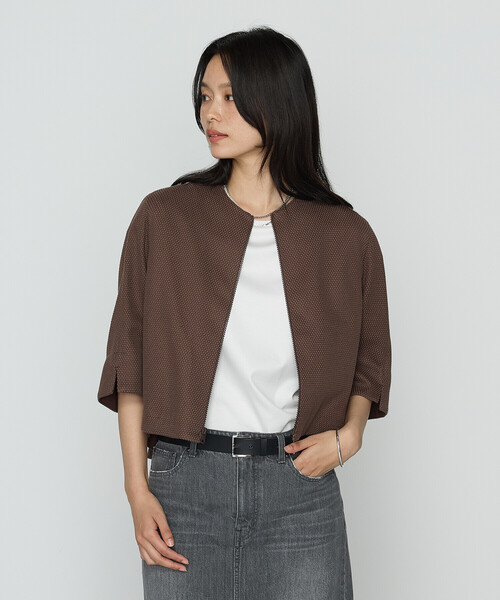 K.T KIYOKO TAKASE（キヨコタカセ）の「ポコポコジャージー カーデブルゾン（ブルゾン・レディース・ブルー/ホワイト/ブラウン・9号/11号）」の3枚目の写真