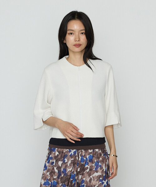 K.T KIYOKO TAKASE（キヨコタカセ）の「ポコポコジャージー カーデブルゾン（ブルゾン・レディース・ブルー/ホワイト/ブラウン・9号/11号）」の2枚目の写真