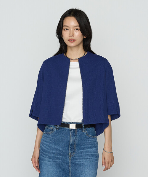 フォクシー人気 ミッドブルーブルゾン寒さも怖くない風よけに中にモコモコも大丈夫 セール】ポコポコジャージー カーデブルゾン（ブルゾン）｜K.T