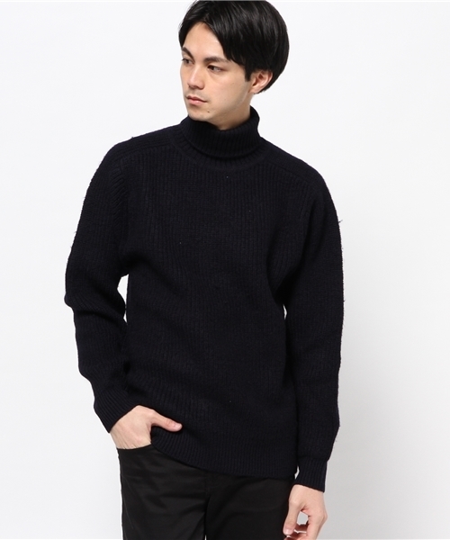 CIAOPANIC（チャオパニック）の「【Ciaopanic】　インディゴ畦編みタートルL/S（ニット/セーター・メンズ・ブルー/ネイビー・LARGE/MEDIUM）」の2枚目の写真