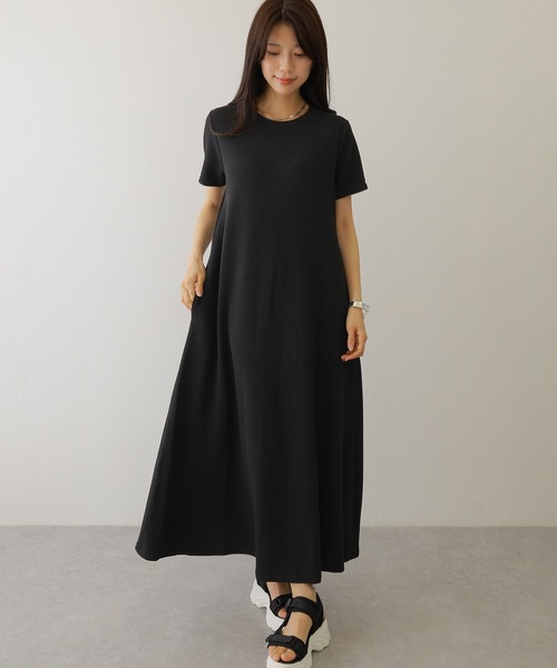 Lace Ladies(レースレディース)の「ソリッドカラー Aライン 半袖 マキシ ワンピース(ワンピース・レディース・モカ/ブラック/グレー/ピンクベージュ・FREE/S)」の5枚目の写真