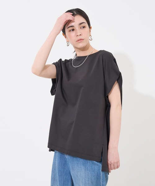 collex（コレックス）の「【接触冷感・UVカット】コンパクトクールフレンチスリーブチュニック（Tシャツ/カットソー・レディース・チャコールグレー/ピンクベージュ/ライトグレー/ラベンダー・フリー）」の13枚目の写真