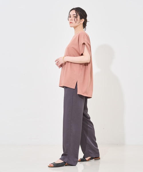 collex（コレックス）の「【接触冷感・UVカット】コンパクトクールフレンチスリーブチュニック（Tシャツ/カットソー・レディース・チャコールグレー/ピンクベージュ/ライトグレー/ラベンダー・フリー）」の8枚目の写真