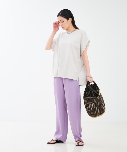 collex（コレックス）の「【接触冷感・UVカット】コンパクトクールフレンチスリーブチュニック（Tシャツ/カットソー・レディース・チャコールグレー/ピンクベージュ/ライトグレー/ラベンダー・フリー）」の6枚目の写真