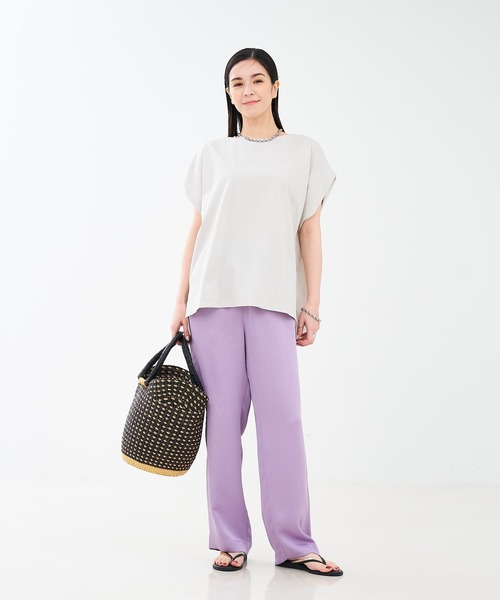 collex（コレックス）の「【接触冷感・UVカット】コンパクトクールフレンチスリーブチュニック（Tシャツ/カットソー・レディース・チャコールグレー/ピンクベージュ/ライトグレー/ラベンダー・フリー）」の5枚目の写真