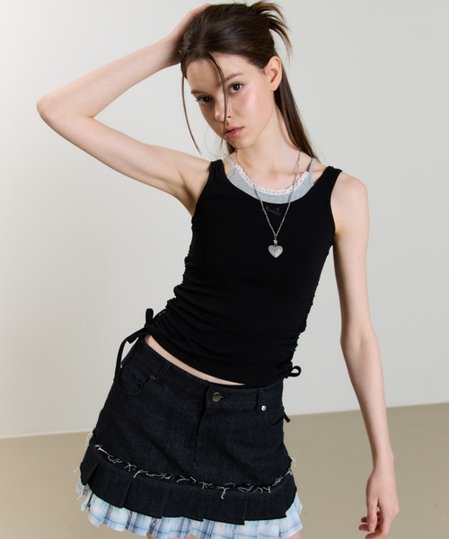 LUVISTRUE（ラヴイズトゥルー）の「SM LAYERED LACE SLEEVELESS（チューブトップ・レディース・ネイビー/レッド/ブラック・FREE）」の4枚目の写真
