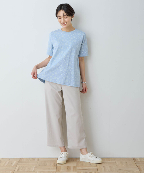 DECOY SINCE 1981(デコイシンスイチキュウハチイチ)の「【接触冷感・UVカット・友桝飲料コラボ】オーガニックコットンドットロゴプリントTシャツ(Tシャツ/カットソー・レディース・ネイビー/ホワイト/サックスブルー・M/L/LL/3L/4L)」の15枚目の写真