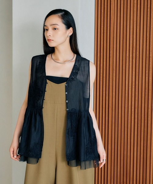 シアー刺繍アソートノースリブラウス 497427（シャツ/ブラウス