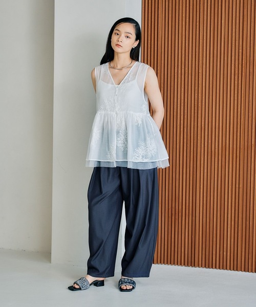 シアー刺繍アソートノースリブラウス 497427（シャツ/ブラウス