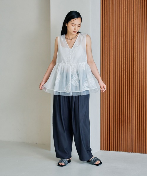 シアー刺繍アソートノースリブラウス 497427（シャツ/ブラウス