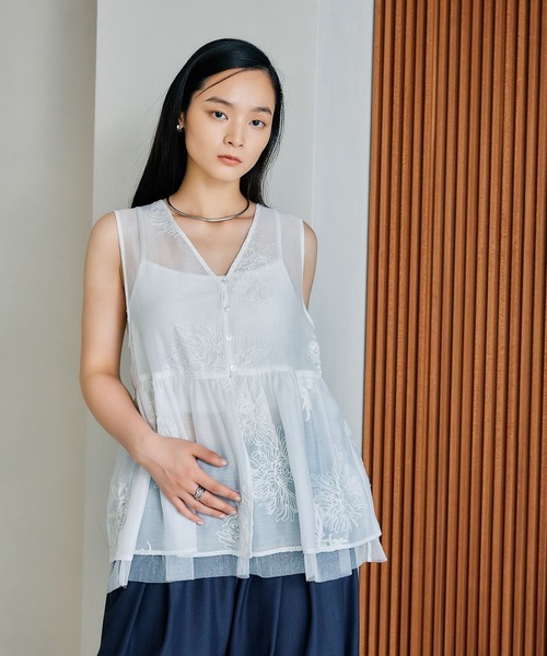 セール】シアー刺繍アソートノースリブラウス 497427（シャツ/ブラウス