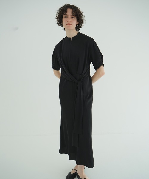セール】STAND COLLAR WAIST TIE ONEPIECE（ワンピース）｜CLANE