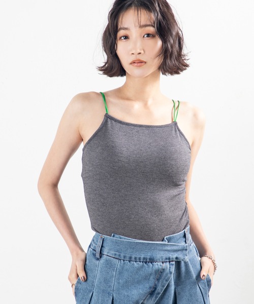 セール】【配色ストラップ×カップ付き】一枚でもレイヤードでも