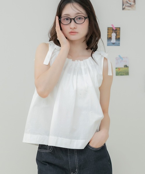 セール】【HIT ITEM!】【新色追加】肩リボンノースリーブブラウス