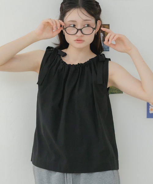 セール】【HIT ITEM!】【新色追加】肩リボンノースリーブブラウス