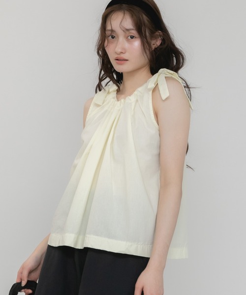 セール】肩リボンノースリーブブラウス / 無地 シンプル ホワイト