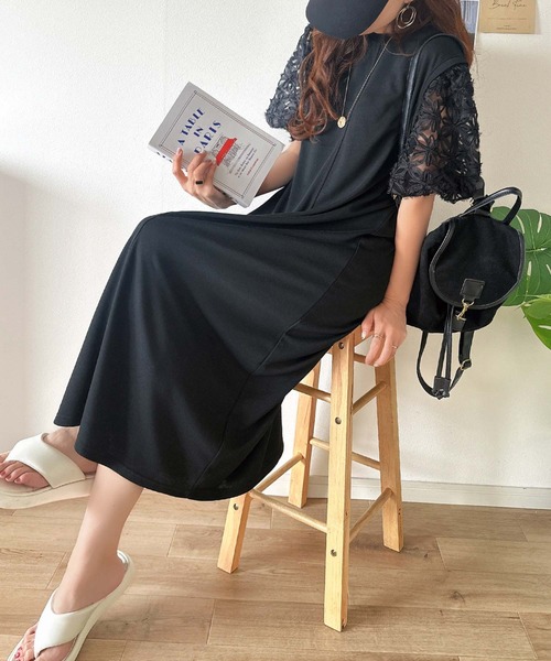 【美品】イタリヤ ドッキングワンピース レオパード＆花柄スカート 7 黒×白 ショールカラー花柄ドッキングワンピース