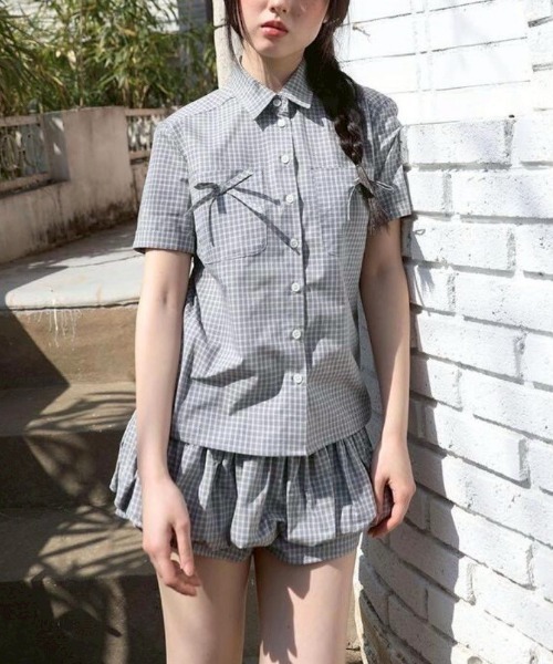 UGLY SHADOW（アグリーシャドウ）の「【Uglyshadow】PUMPKIN SKIRT PANTS(CHECK) / 【アグリーシャドウ】パンプキンチェックスカートパンツ（その他パンツ・レディース・ブラック/ブルー・S/M）」の13枚目の写真