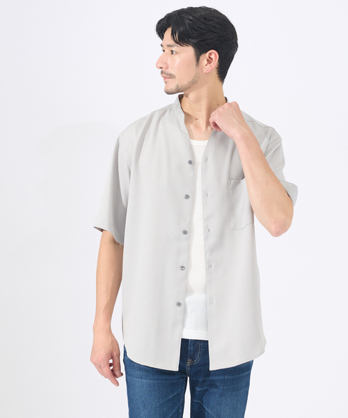 AH ABAHOUSE(エーエイチアバハウス)の「【AH ABAHOUSE/セットアップ対応】アムンゼン キーネック 半袖シャツ(シャツ/ブラウス・メンズ・グレイッシュベージュ/グリーン/ダークネイビー/ブラック系その他・46/48)」の3枚目の写真
