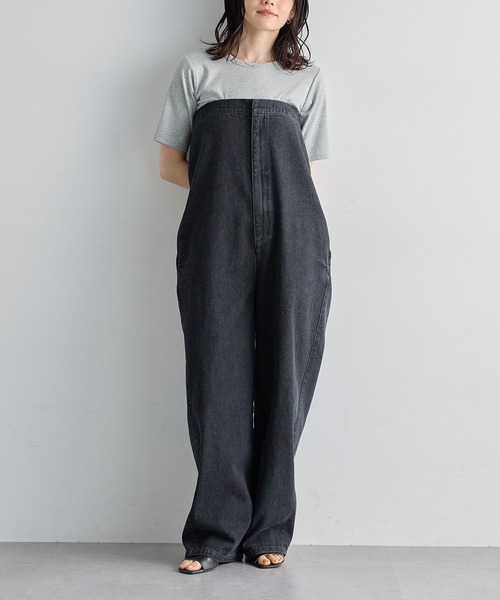 美品★かぐれ デニムサロペット オーバーオール コットン100 アイボリー F 美品☆かぐれ デニムサロペット オーバーオール コットン100