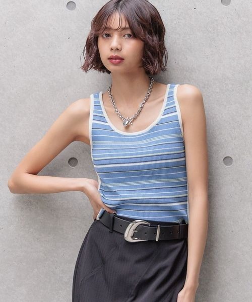 PAGEBOY（ページボーイ）の「2WAYレトロボーダータンク（Tシャツ/カットソー・レディース・ブラック/ブルー系その他4/ホワイト系その他・FREE）」の2枚目の写真