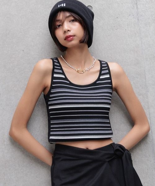 PAGEBOY（ページボーイ）の「2WAYレトロボーダータンク（Tシャツ/カットソー・レディース・ブラック/ブルー系その他4/ホワイト系その他・FREE）」の3枚目の写真