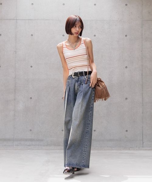 PAGEBOY（ページボーイ）の「2WAYレトロボーダータンク（Tシャツ/カットソー・レディース・ブラック/ブルー系その他4/ホワイト系その他・FREE）」の6枚目の写真