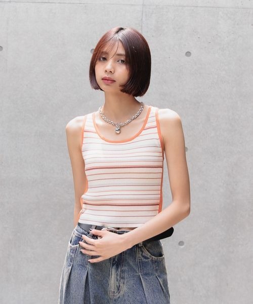 PAGEBOY（ページボーイ）の「2WAYレトロボーダータンク（Tシャツ/カットソー・レディース・ブラック/ブルー系その他4/ホワイト系その他・FREE）」の4枚目の写真