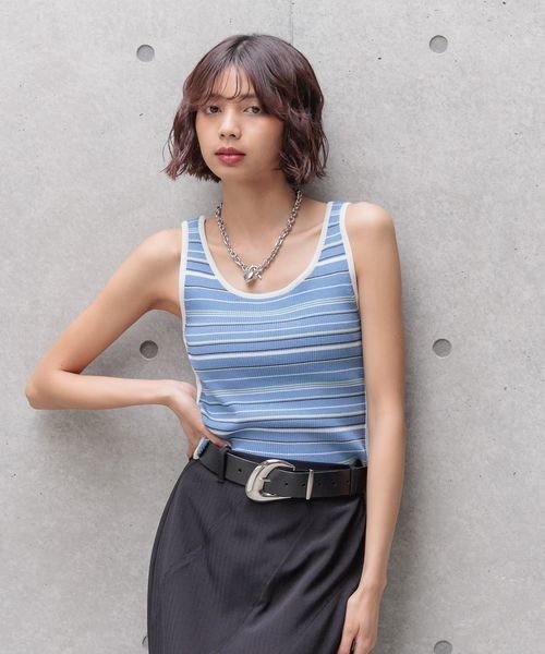 PAGEBOY（ページボーイ）の「2WAYレトロボーダータンク（Tシャツ/カットソー・レディース・ブラック/ブルー系その他4/ホワイト系その他・FREE）」の21枚目の写真