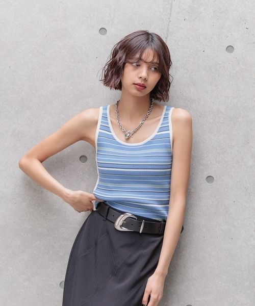 PAGEBOY（ページボーイ）の「2WAYレトロボーダータンク（Tシャツ/カットソー・レディース・ブラック/ブルー系その他4/ホワイト系その他・FREE）」の20枚目の写真
