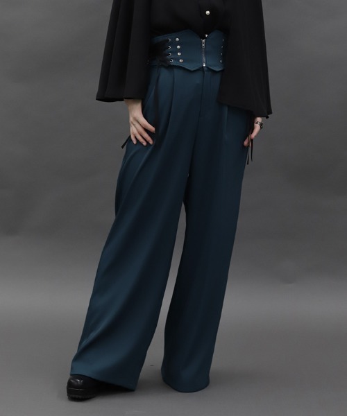 axes femme POETIQUE(アクシーズファムポエティック)の「レースアップデザインパンツ(その他パンツ・レディース・ブラック/ブルーグリーン・MEDIUM)」の1枚目の写真